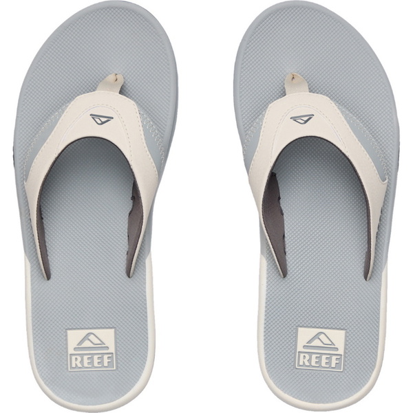 2026 Reef Mens Fanning Flip Flops CJ9044 - Light Grey / Grey / Blue